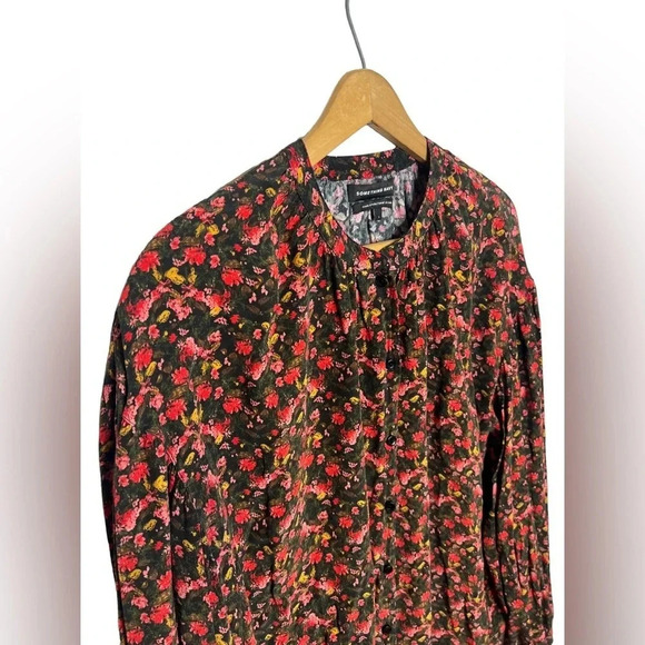 SOMETHING NAVY Micro Floral Print Button Down Relaxed Fit Blouse - Picture 7 of 13